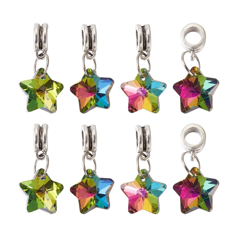 5190 50-Piece Crystal Glass Faceted Star Pendants Electroplated Large Hole